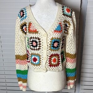 Source Unknown Multicolor Crochet Cardigan